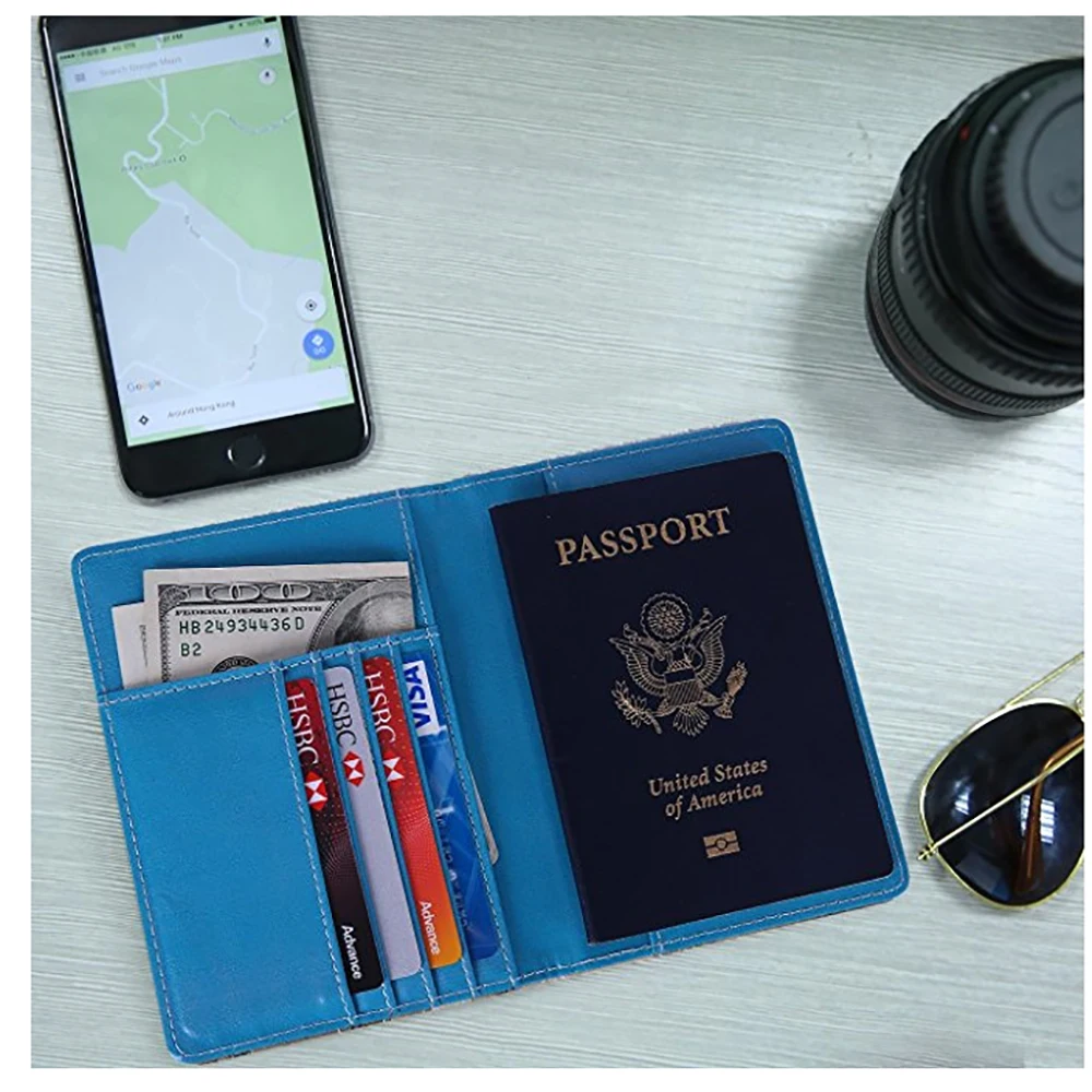 Custom High Quality Leather Passport Holder RFID Blocking Premium Travel Wallet Cover Case PU Leather Passport Holder