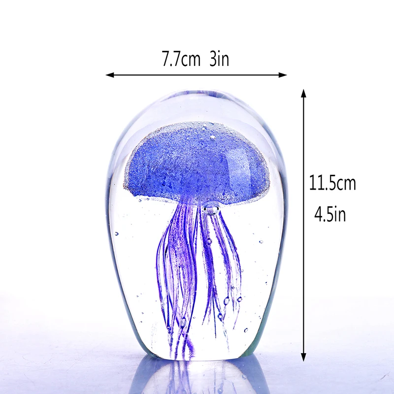 H&D Art Glass Jellyfish with Bubbles sculpture Sea Animal glass Paperweight Glow in the Dark Craft Collection Birthday Gift