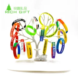 Cheap custom rainbow ink printing flag black debossed thin adjustable festival sport recycled rubber silicone bracelet wristband