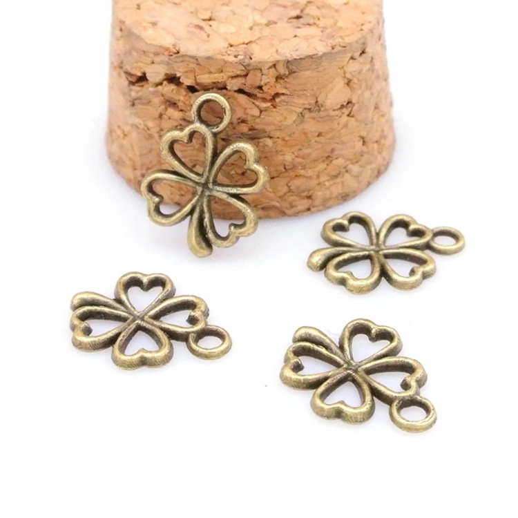vintage metal alloy antique bronze charms lucky  Four Leaf Clover pendants charms for jewelry necklace making