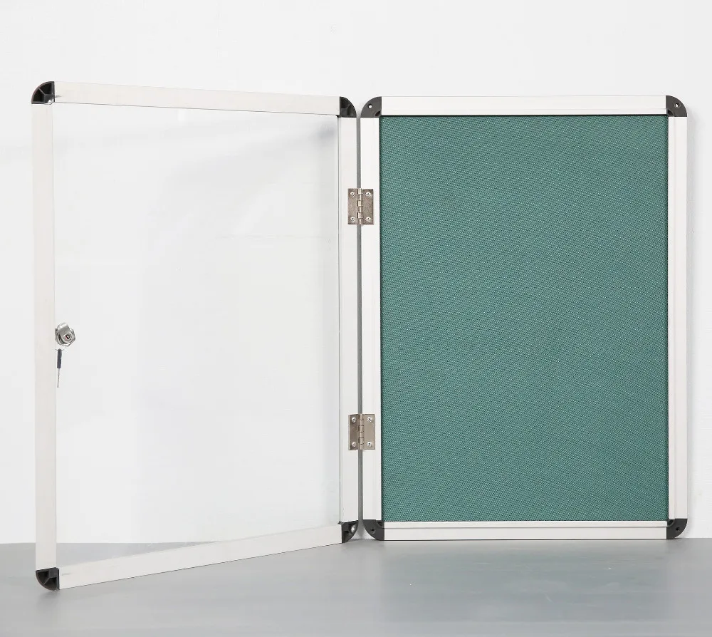 lockable custom size cork pin board with acrylic door, display cabinet