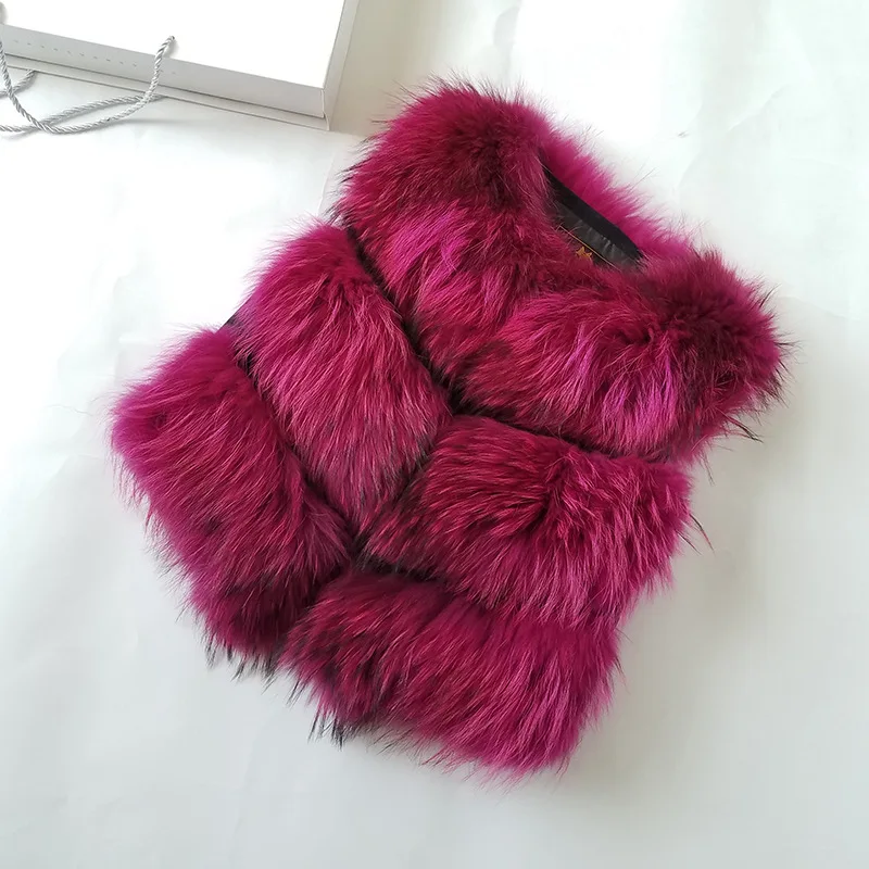 Five Colors Real Fur Vest Women Genuine Raccoon Fur Gilet Waistcoat Winter New Fashion 3 Rows Vest