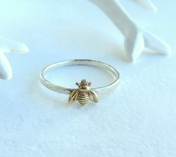 Hot Sale Small Bee Rings 925 Silver Gold Colour Separation Ring