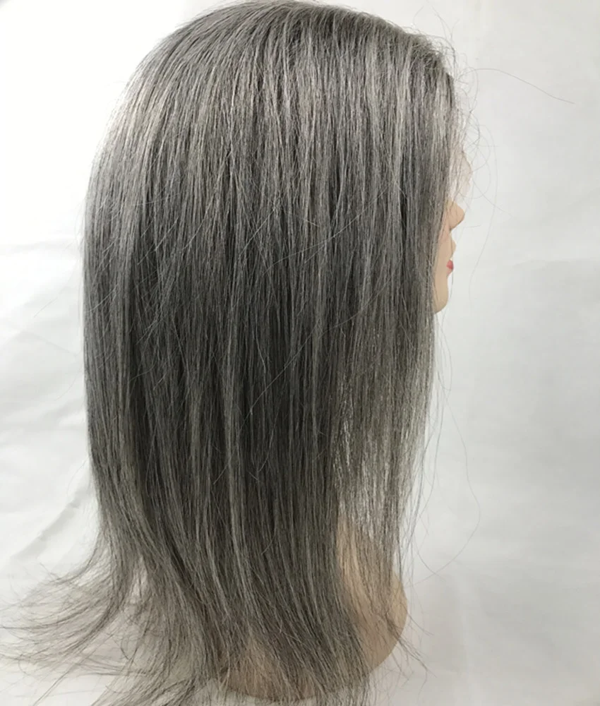Fashion Personalized Wig Hidden Knots Gray Color 16inch Light Density  Human Hair Full Lace Wigs with Baby Hair