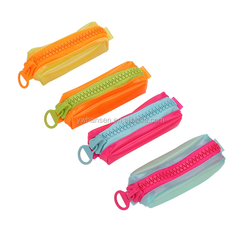 Bright Color Pvc Large Zipper Office School Large Clear Plastic Pencil Case
