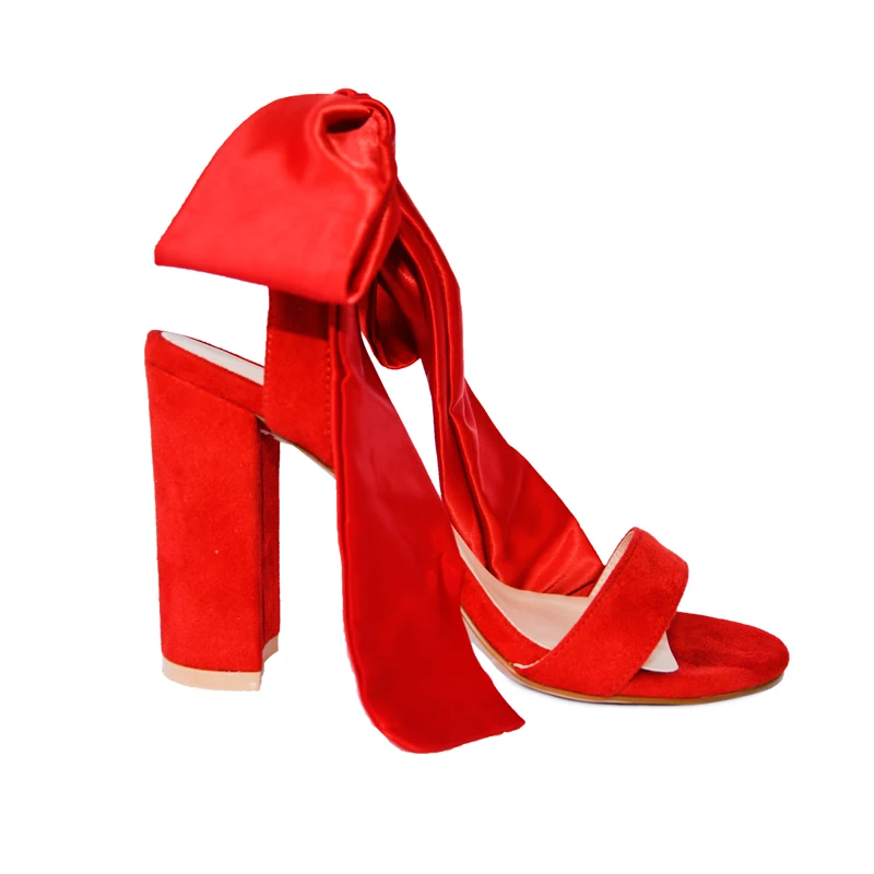 
factory direct best quality color fashion suede and silk material open toe chunky heel sandals shoes women 