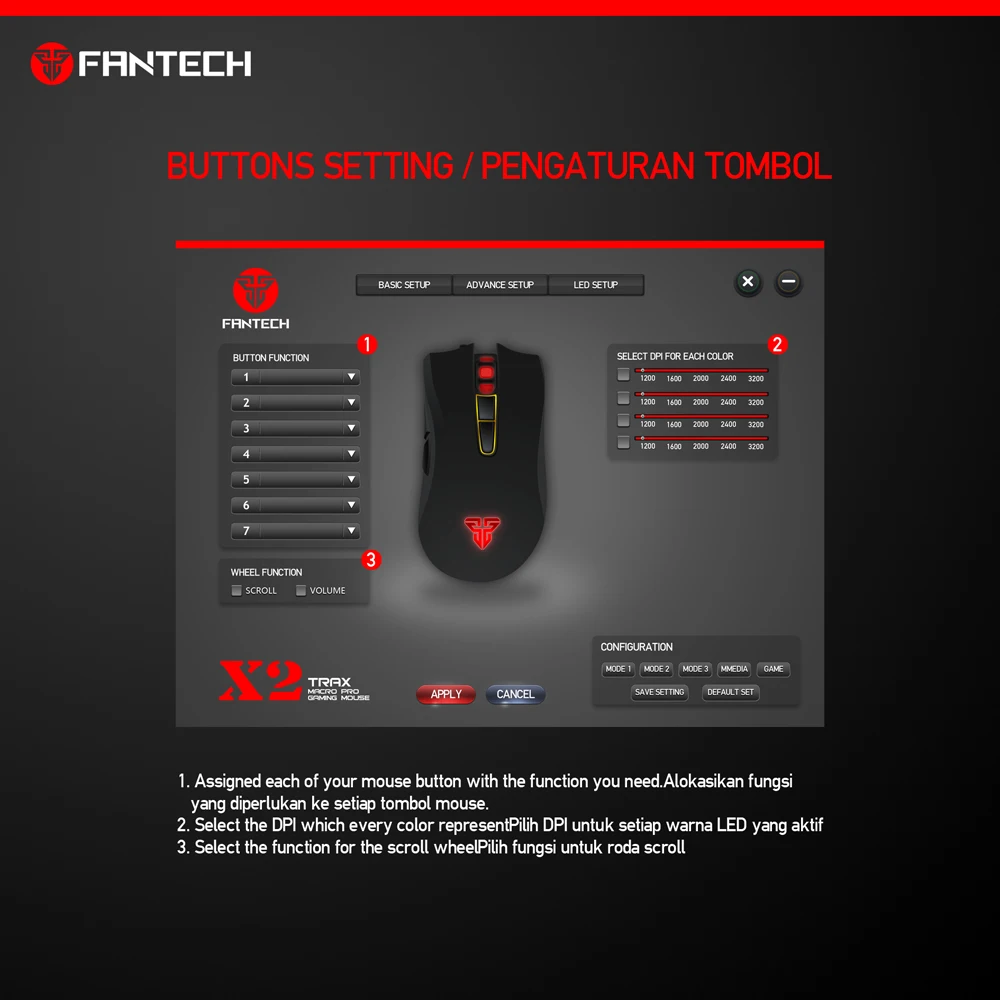 Fantech X2 Macro Gaming Mouse with 7 Programmable Button and Adjustable up to 3200DPI mouse gamer