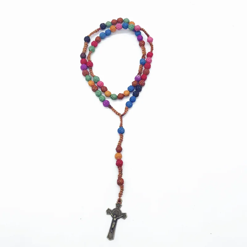 
Laser engraving colorful rosary cross necklace 