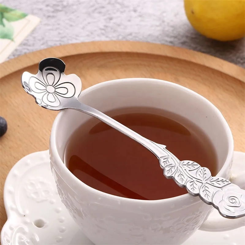 
YiJia flower pattern stainless steel dessert coffee sirring spoon as wedding gift 