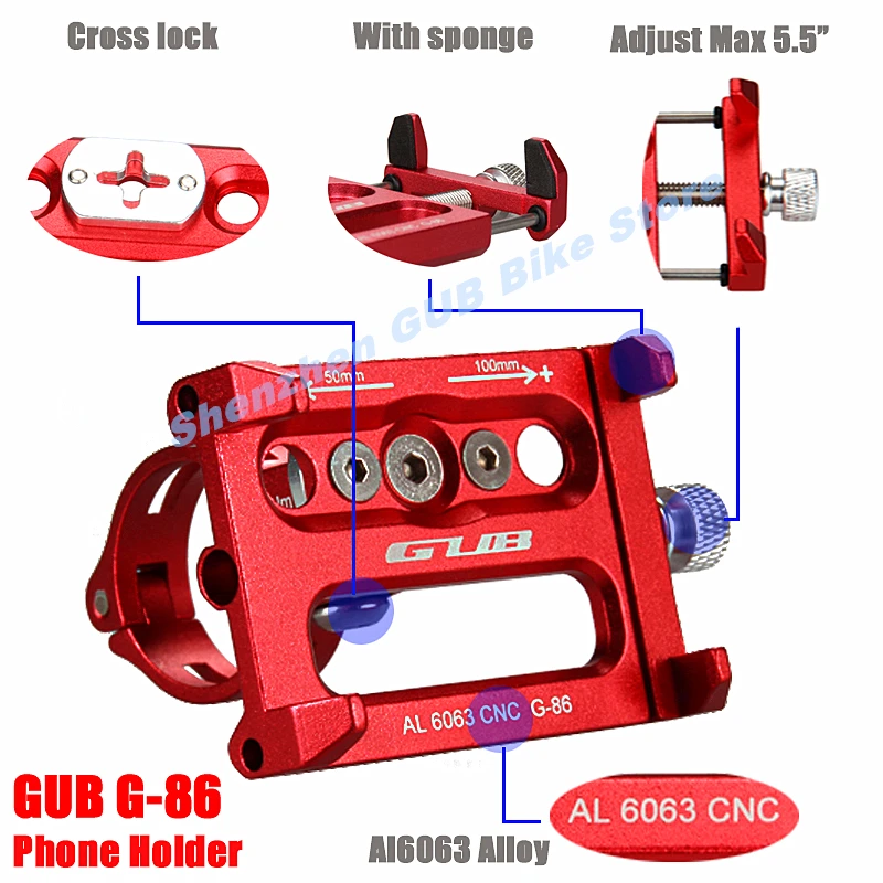 
 Регулируемый велосипедный телефонный держатель GUB G-86 4-5,5 дюйма с ЧПУ из сплава, велосипедная подставка для крепления телефона на мотоцикл, GPS, крепление для телефона, велосипедные аксессуары  