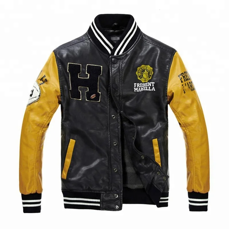  Куртка Varsity с кожаным рукавом спортивная бейсбольная куртка Мужская Letterman оптовая продажа нашивка