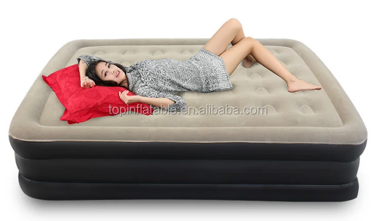 auto Inflatable Flocked Queen Size Home Furniture Built-in Pump Portable Air bed Mattress with removable battery