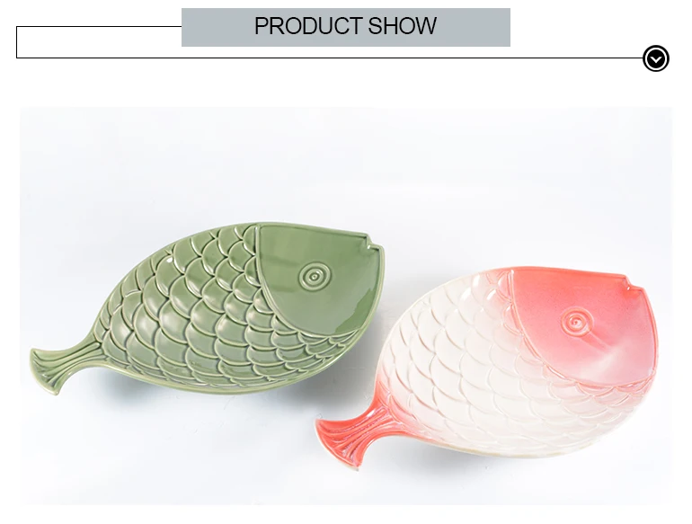 Japanese Style Rectangular Ceramic Plate Fish Shape Design Stoneware Dinner Ware Plates Oven Microwavable Safe