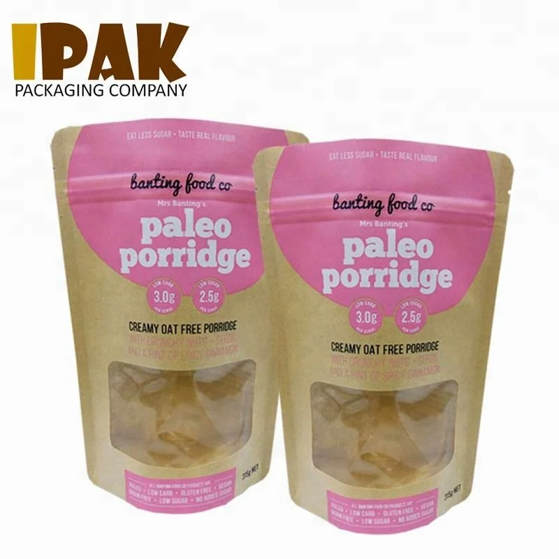 Биоразлагаемые пакеты, 100% биоразлагаемые стоячие пакеты из крафт-бумаги с застежкой-молнией и окошком