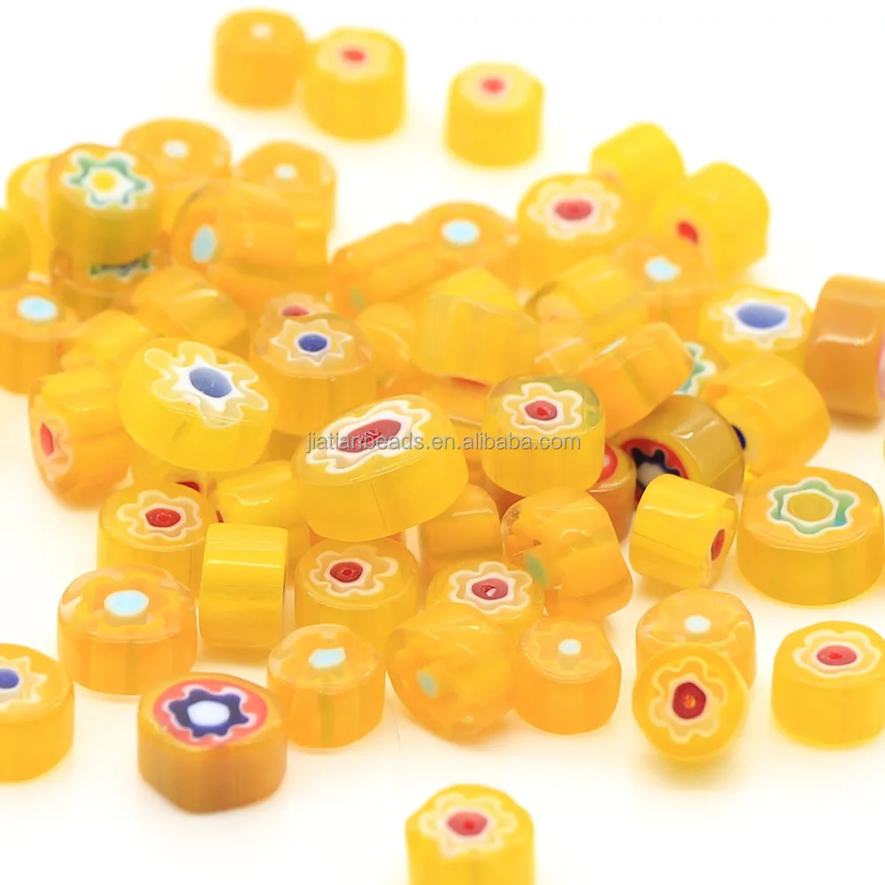 Assorted Yellow mix murano millefiori glass bead slices