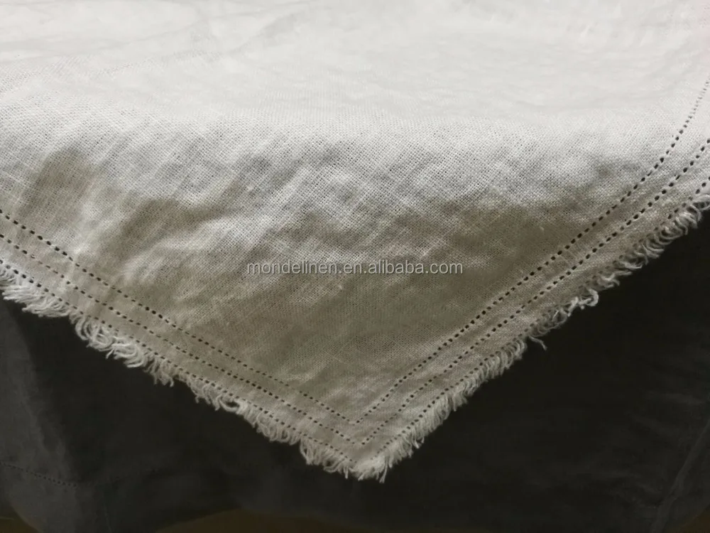 100% flax linen napkin table cloth with raw edges decoration