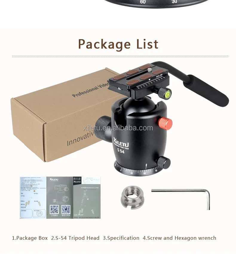 XILETU S 54 Professional Aluminum Handheld Video Digital Camera Tripod ball head