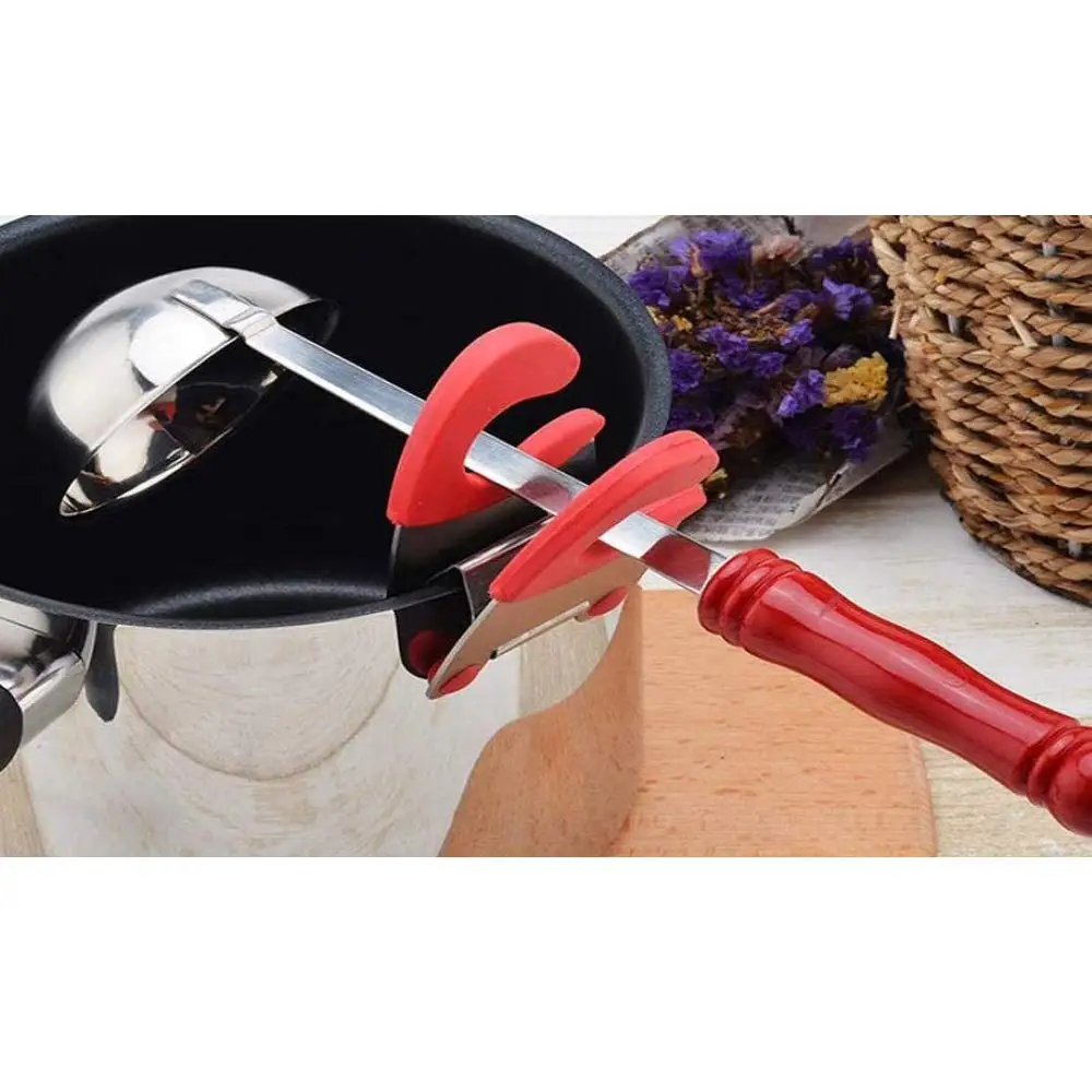 Pot Spoon Holder Flex Pot Clips Spoon Rest TPR and Stainless Steel Anti-Scald Grip