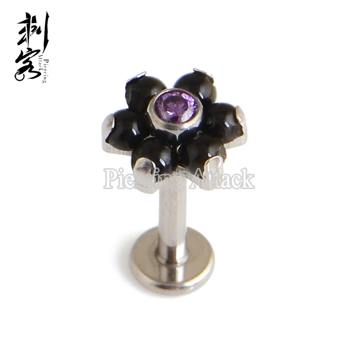 ASTM F136 Titanium Onyx Natural Stone Flower Labret Helix Stud Body Piercing Jewelry
