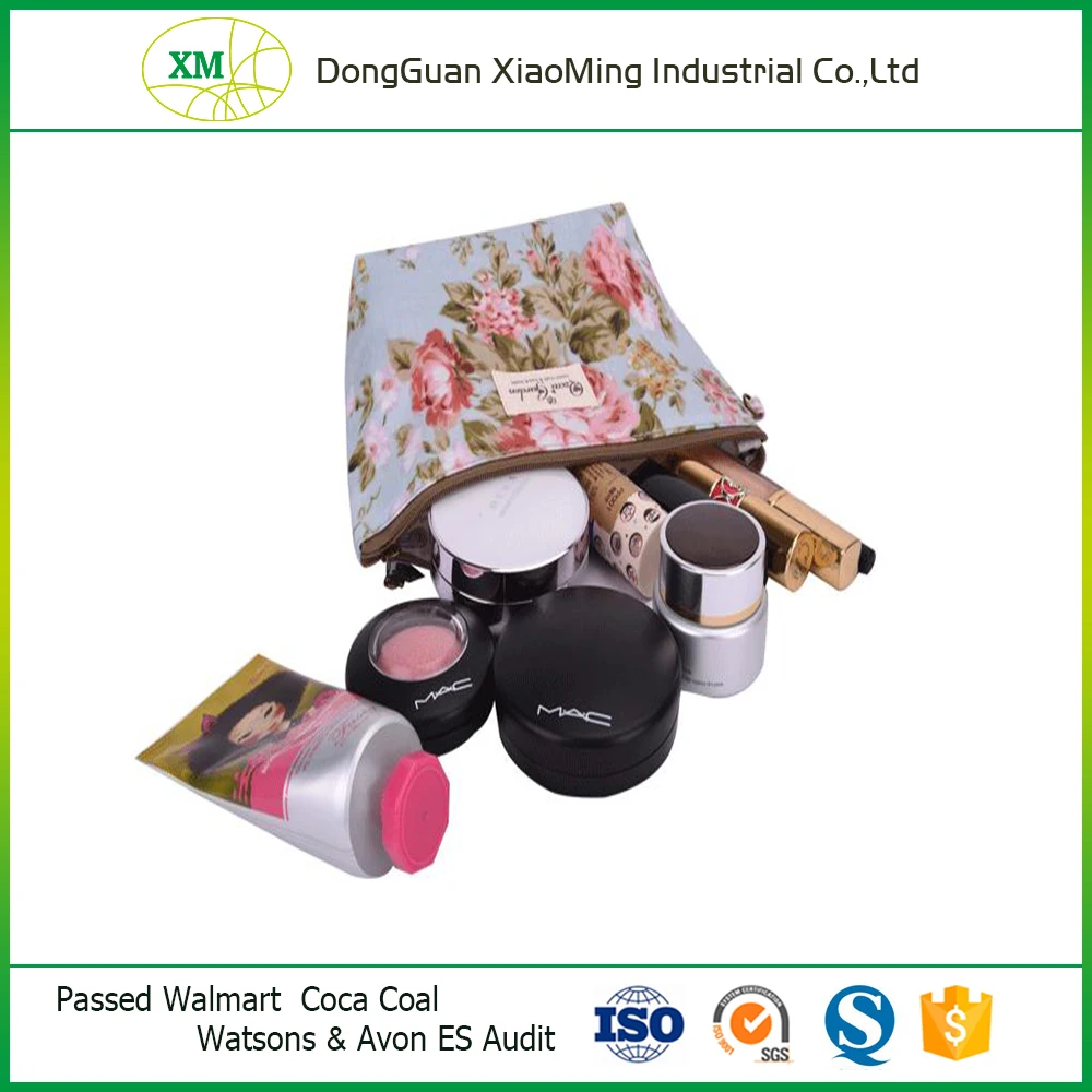 Beautiful Eco-friendly Cotton Travel Zipper Cosmetic Bag with Wristlet