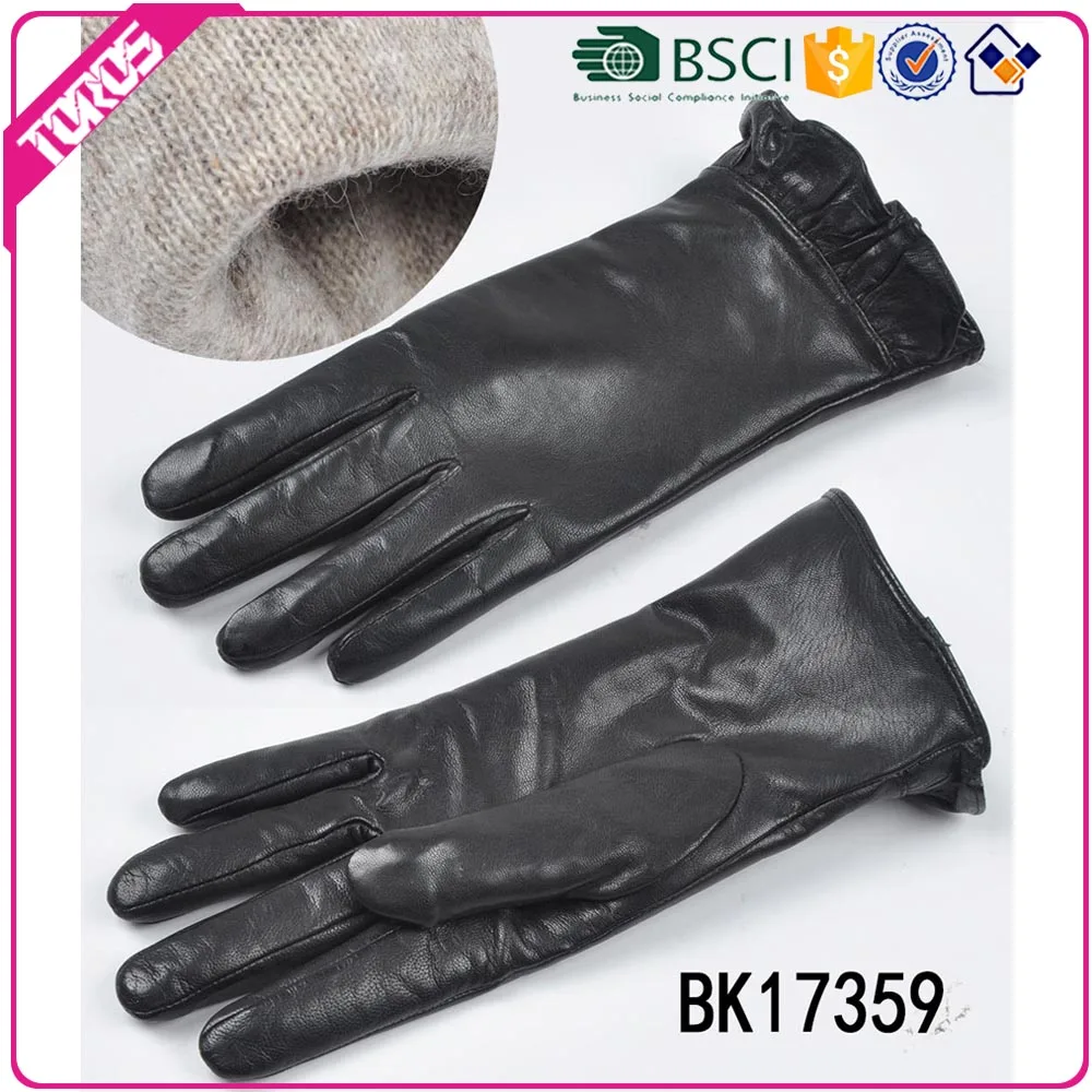 Hummock T-shirt wholesale women leather gloves, winter black sheep leather gloves