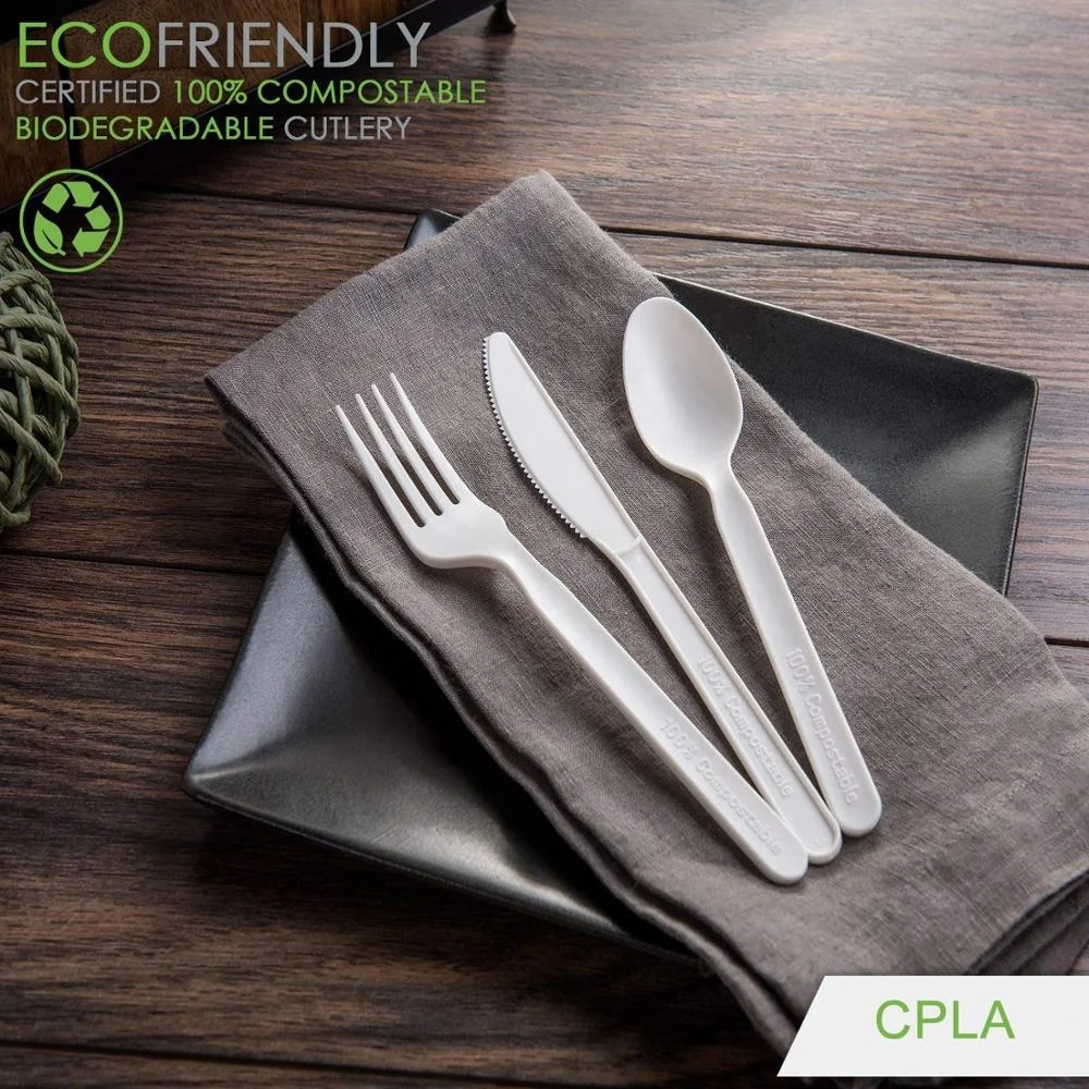 EcoNewLeaf Non Plastic Biodegradable and Compostable Cornstarch Cutlery Disposable BPI PLA Eco friendly Cutlery Set with Box