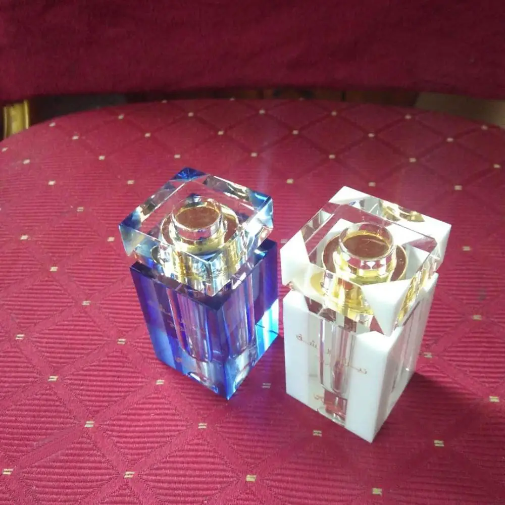 Top sale splice white/blue clear crafts  square shape design crystal blank perfume bottle for wedding gift