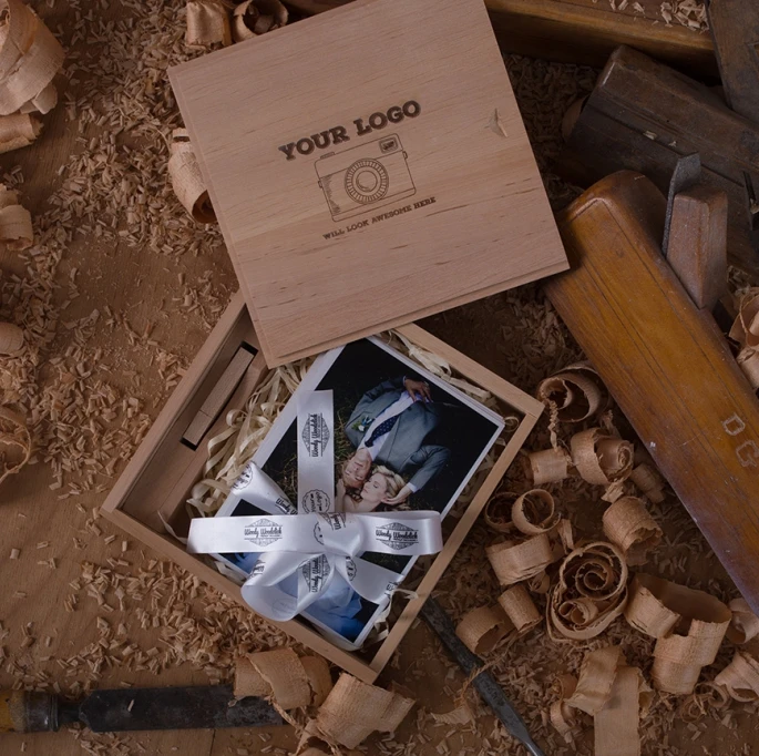 wooden photo packaging box ,wooden USB gift box for wedding