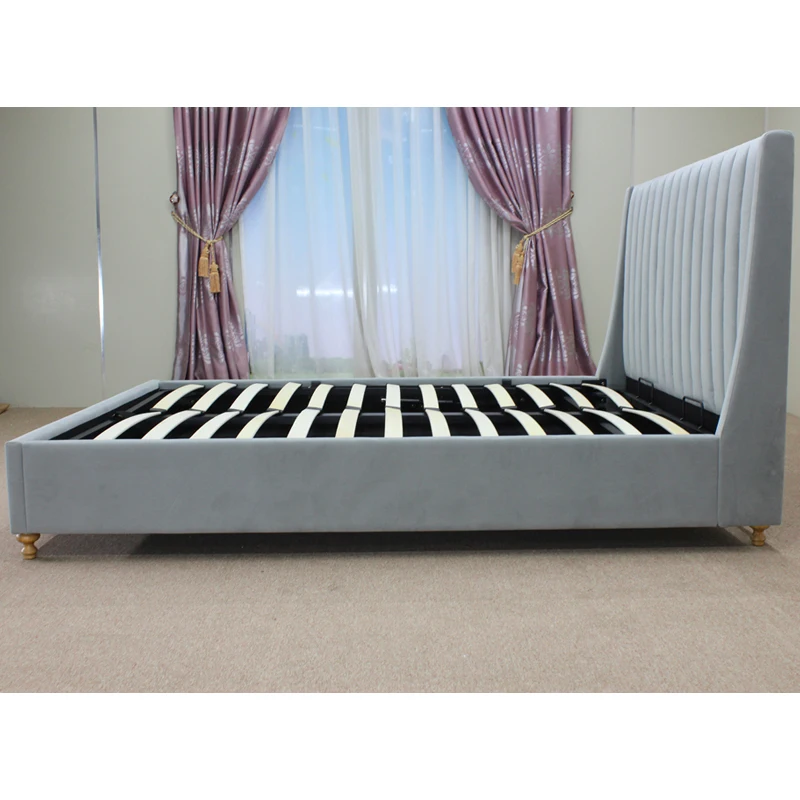 hydraulic gas lift bed solid wood storage upholstered fabric bed
