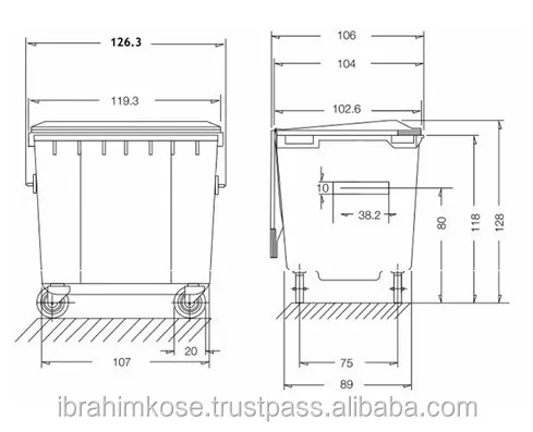 1100 lt / 770 пластиковая мусорная корзина