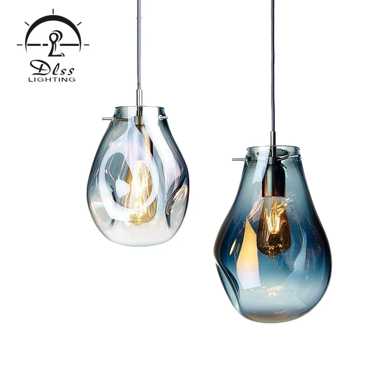 
Fashion Indoor Lighting Suspension Amber Smoky Blue Silver Gold Glass E27 Pendant Lamp 