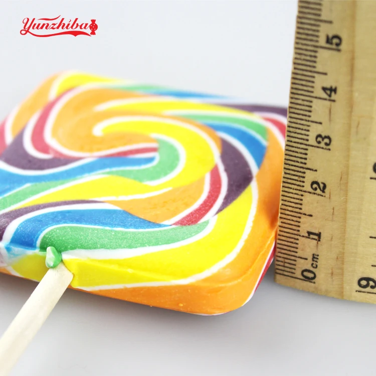 
Manufacturer Direct Sale Square Shaped Big Flat Swirl Lollipops With Rainbow Colors In Hard Candies 