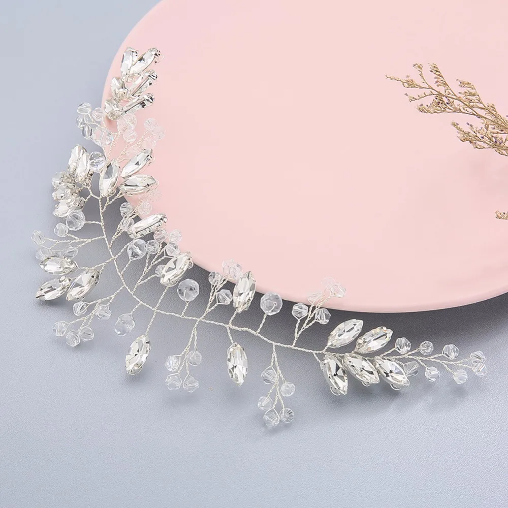 Handmade Rhinestone Crystal Wedding Hair Band Bridal Hair Bands for Wedding Hair Accessories Silver
