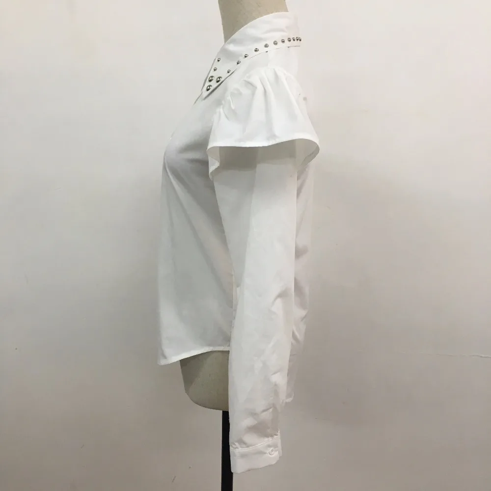 Fashion ladies shirt blouse with beads collar for sale long sleeve shirts