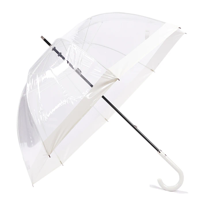 Wholesale Long Handle Windproof White Color PVC Clear Transparent Umbrella