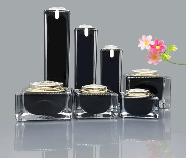 10g 15g 30g 50g 1oz Luxury black square shape acrylic cosmetic cream jar / Fancy empty plastic container jars