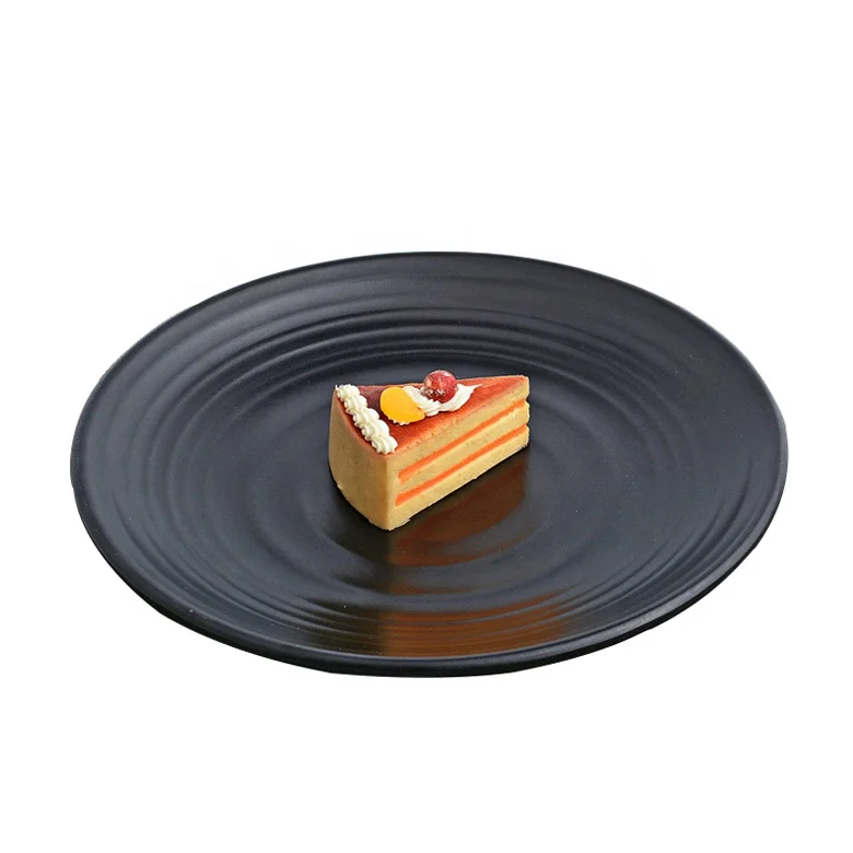 10 inch OEM japanese korean restaurant style matt black unbreakable plastic melamine round plate black color camp dish