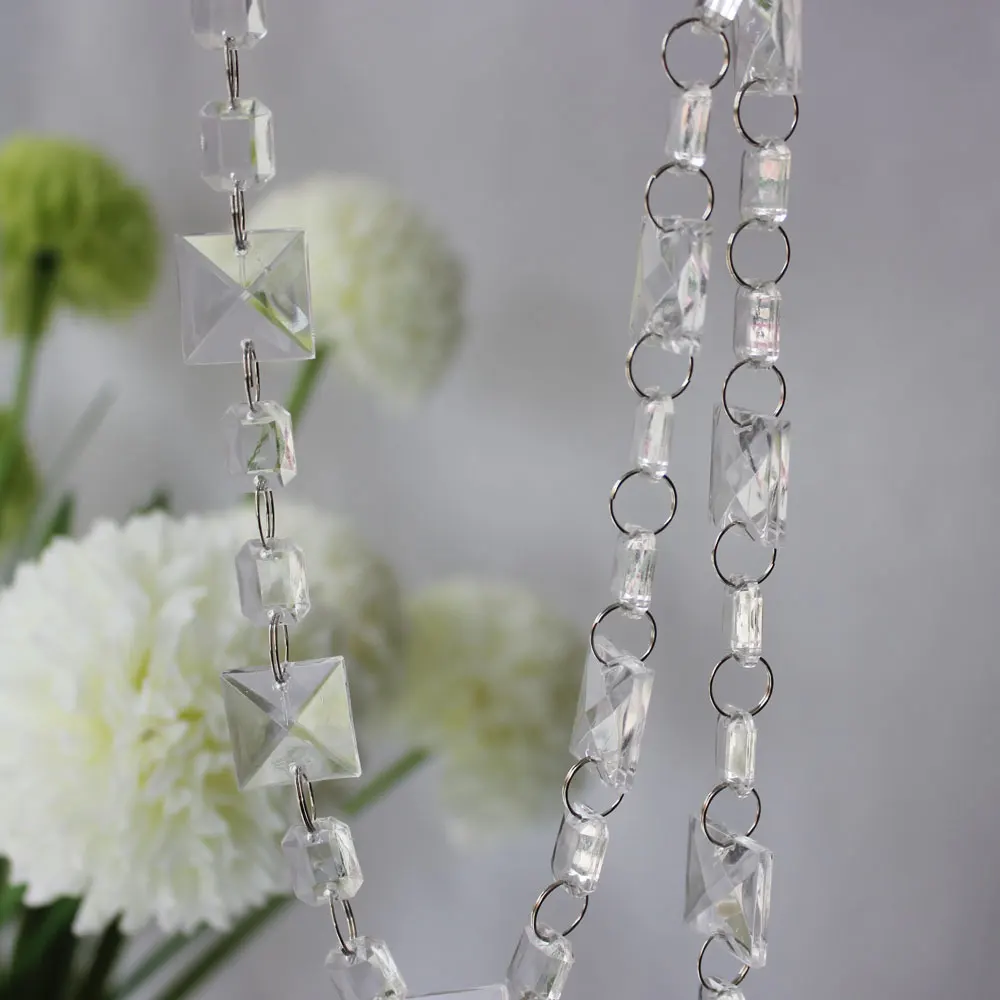 Hot Sale Clear Rectangle And Square Shaped Acrylic  Beaded Garland Hanging For Christmas Tree