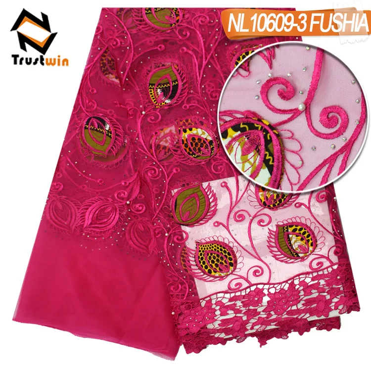 Meilleure Vente Tissu Africain Broderie Floral Wax Ankara Tulle Lace Dentelle