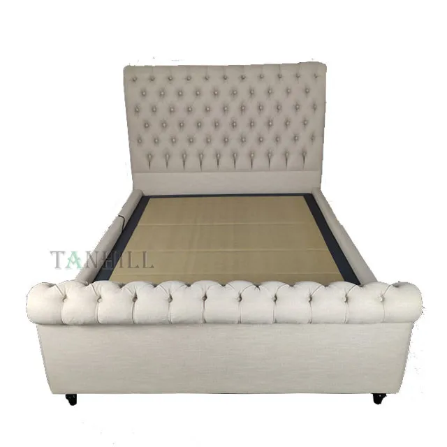 Fabric Upholstered Bed Button Tufted High Headboard for Home Furniture