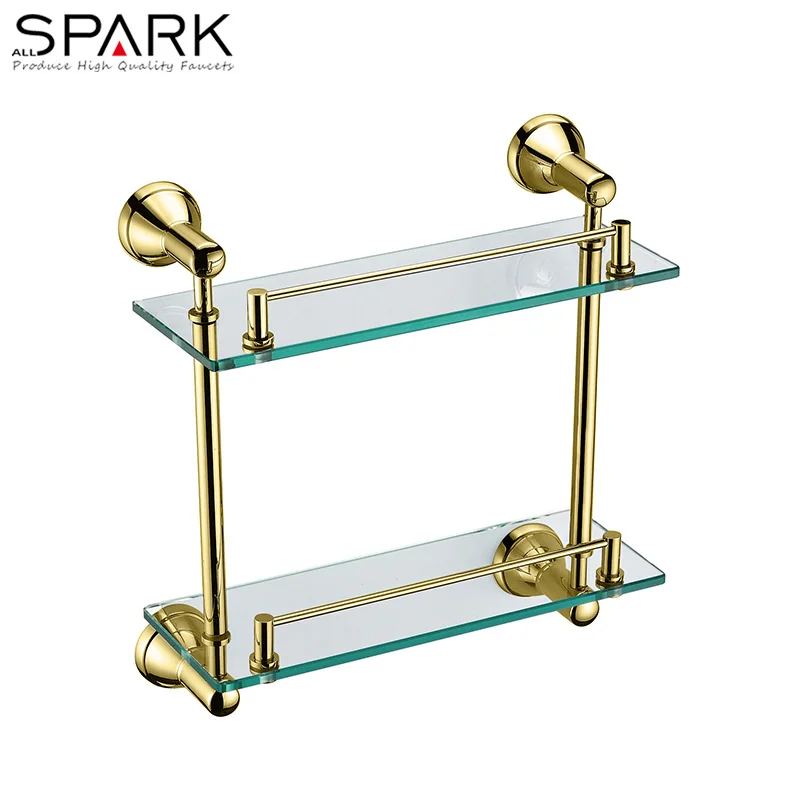 China manufacturer modern design 2-Tier Bathroom Glass Corner Shelf  Wall Mounted