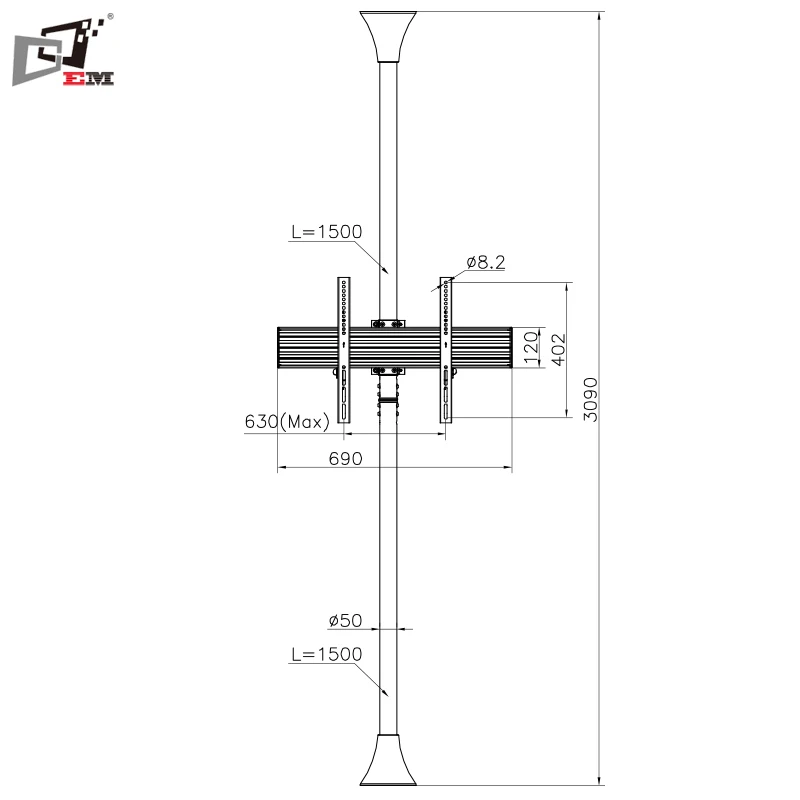 Up And Down Movement Exhibition Stand Floor TV Brackets 50 Inch For Single Screen