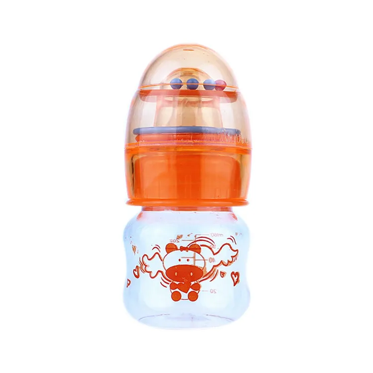 2oz 60ML BPA free food grade plastic pp/pc funny mini milk bottle newborn baby feeding bottle with rattles
