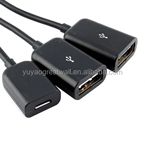 
3 in 1 Micro USB OTG Cable HUB Male to Female Double USB 2.0 Host OTG Adapter Cable Converter Extender 