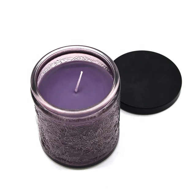 Баночка для свечей с черным распылением Цветная декоративная стеклянная металлическая крышка рельефным узором индивидуальная Подарочная коробка свеча