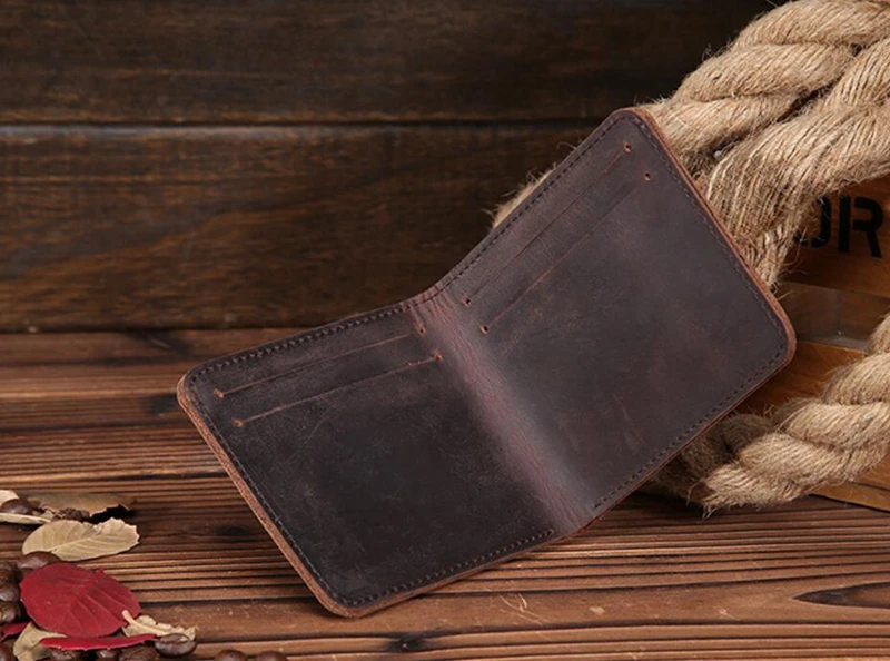 Dreamtop DTC360 slim simple design mens card wallet crazy horse leather wallet bifold in Guangzhou