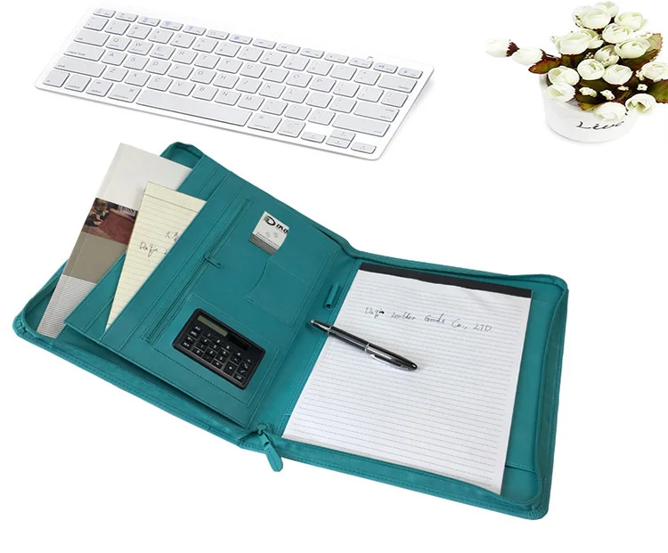 Custom a4 leather file folder with cardboard hard cover full zipperb fireproof a3 a2 portfolio