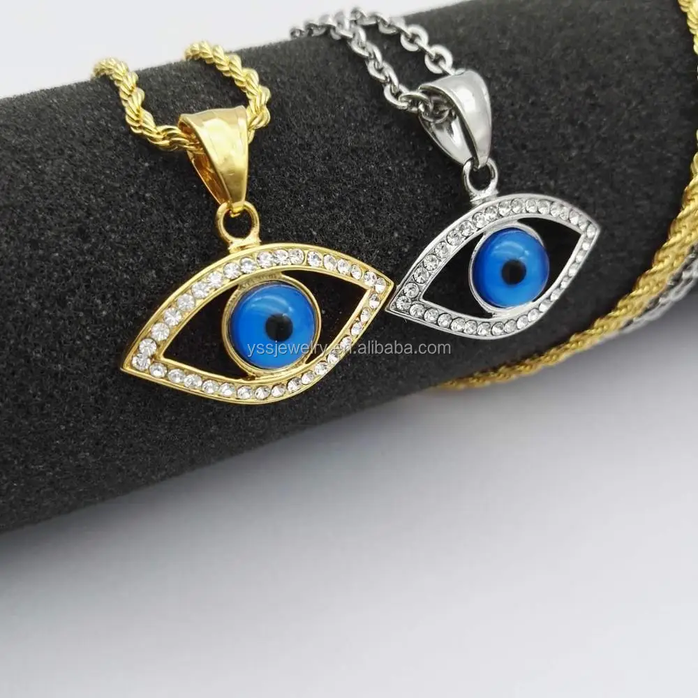 Gold Plated Stainless Steel Turkish Evil Eye Charm Pendant YSS013