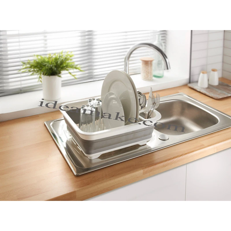 Easy Storage Collapsible Dish Rack and Drainer with Cutlery Holder