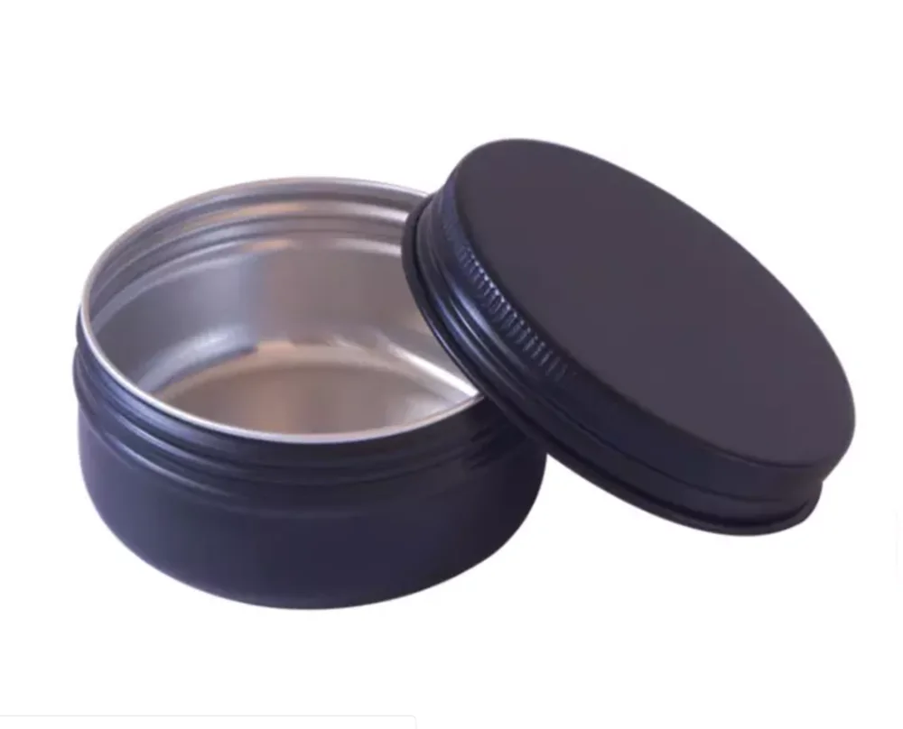 
cosmetic packaging painting black matte balm tin wax container Aluminium Tin can with lids 